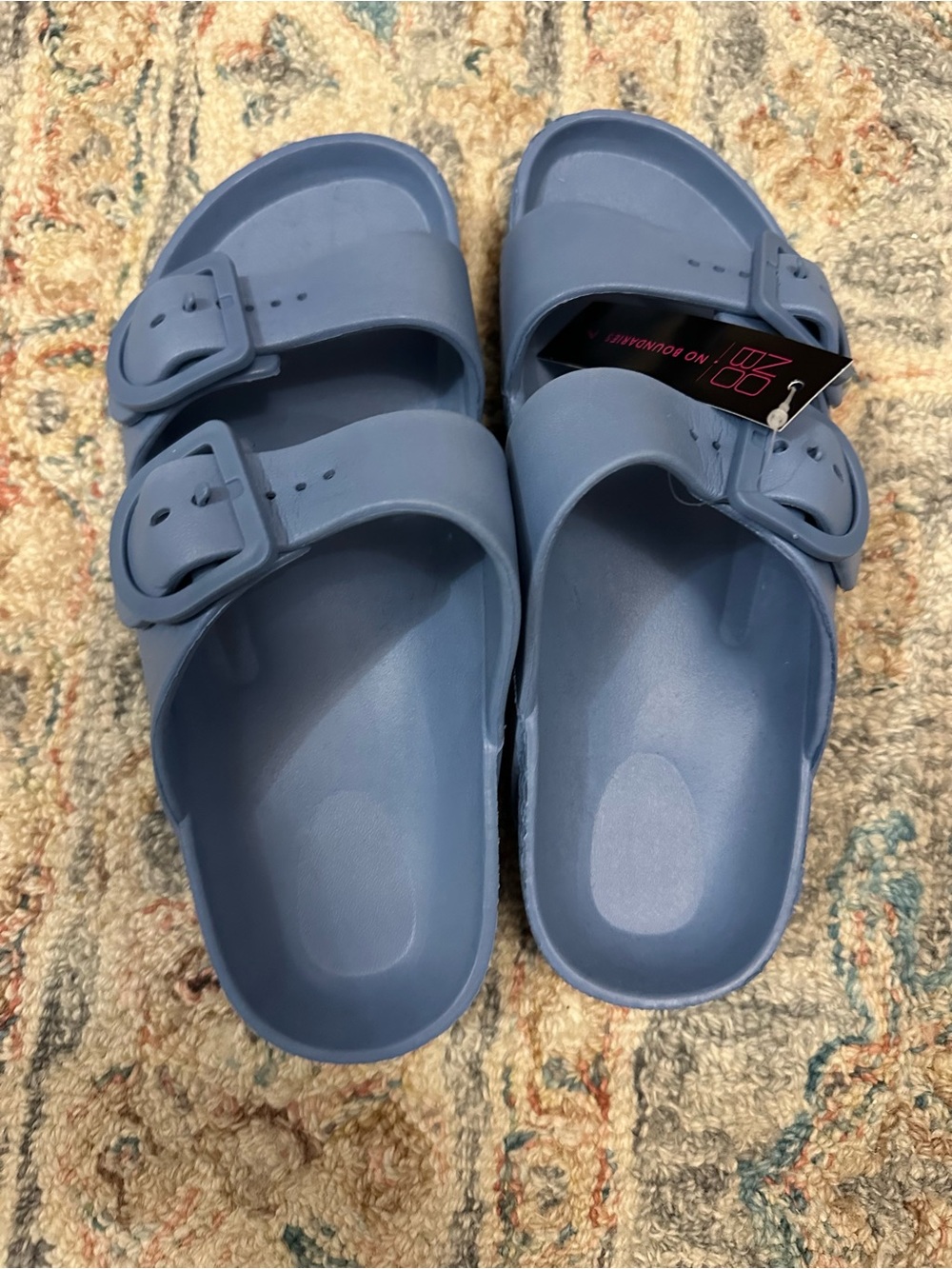 No Boundaries Light Blue Dual-Buckle Women's Slide Sandals